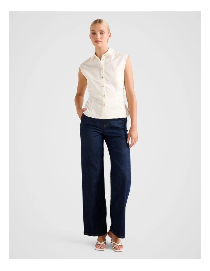 Nova Ruched Collared Top in White image 5