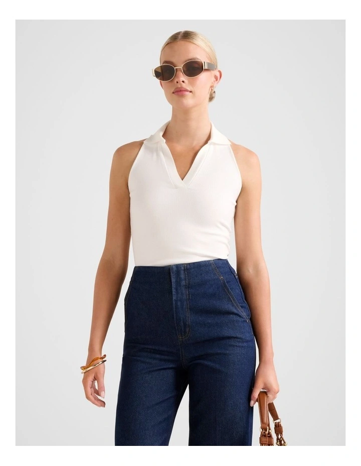 Clover Collared Halter Neck Top in White image 1