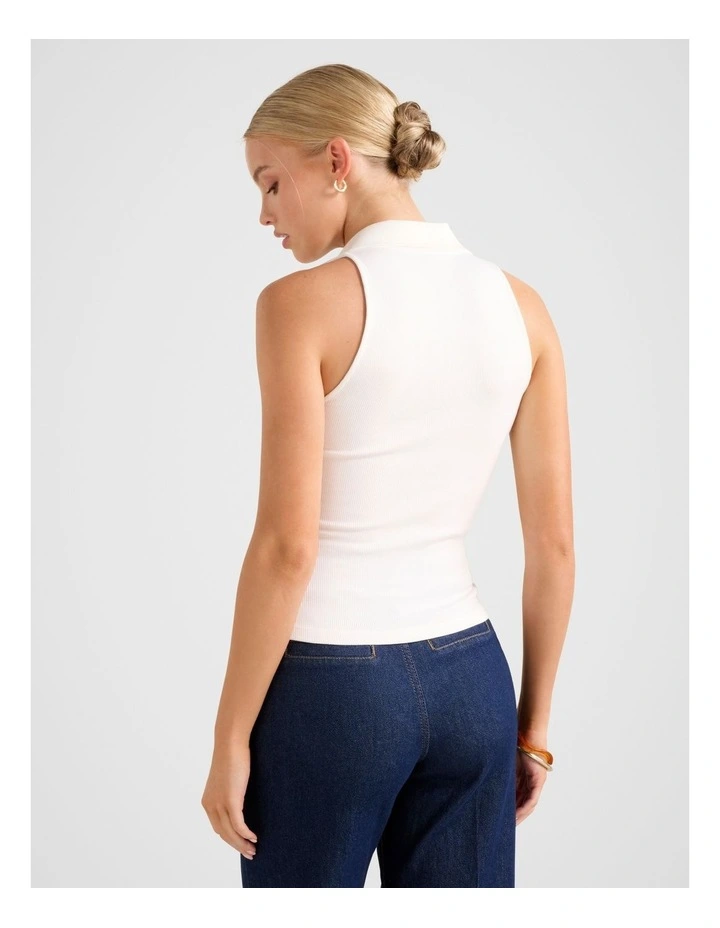 Clover Collared Halter Neck Top in White image 2