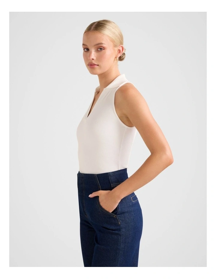 Clover Collared Halter Neck Top in White image 3