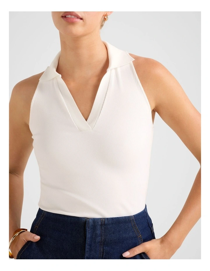 Clover Collared Halter Neck Top in White image 4