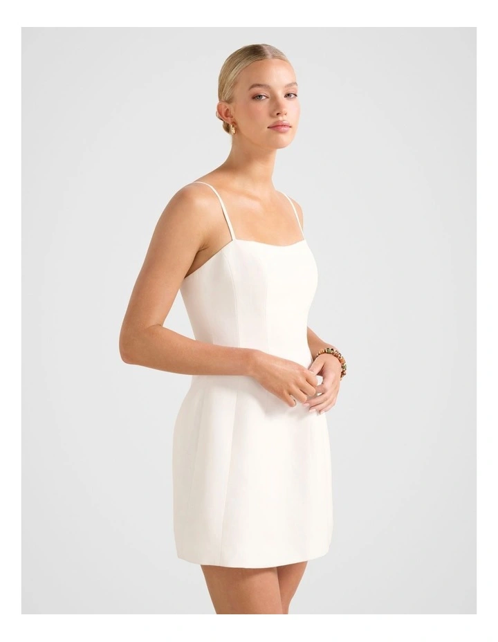 Maura Structured Linen Mini Dress in White image 3