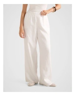 Ally Linen Elastic Wide Leg Pants in White