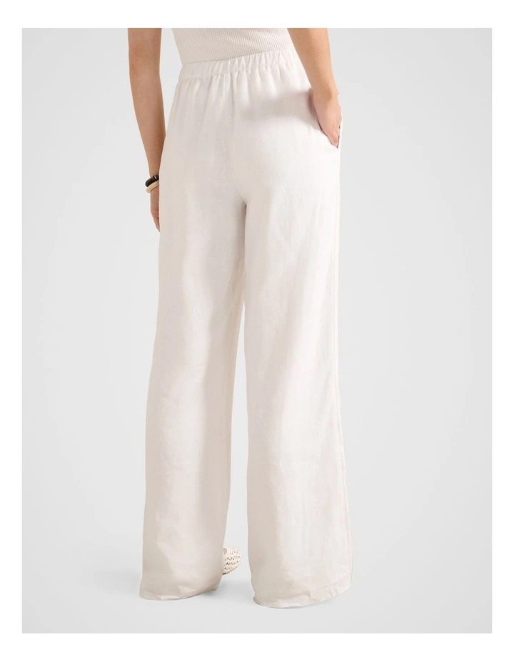 Ally Linen Elastic Wide Leg Pants in White image 2