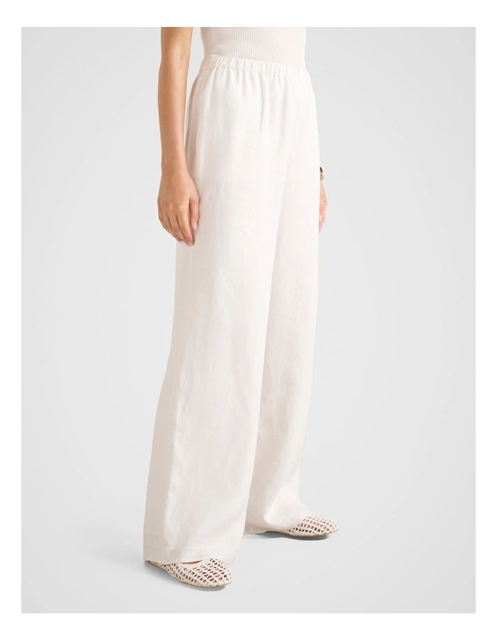 Ally Linen Elastic Wide Leg Pants in White image 3