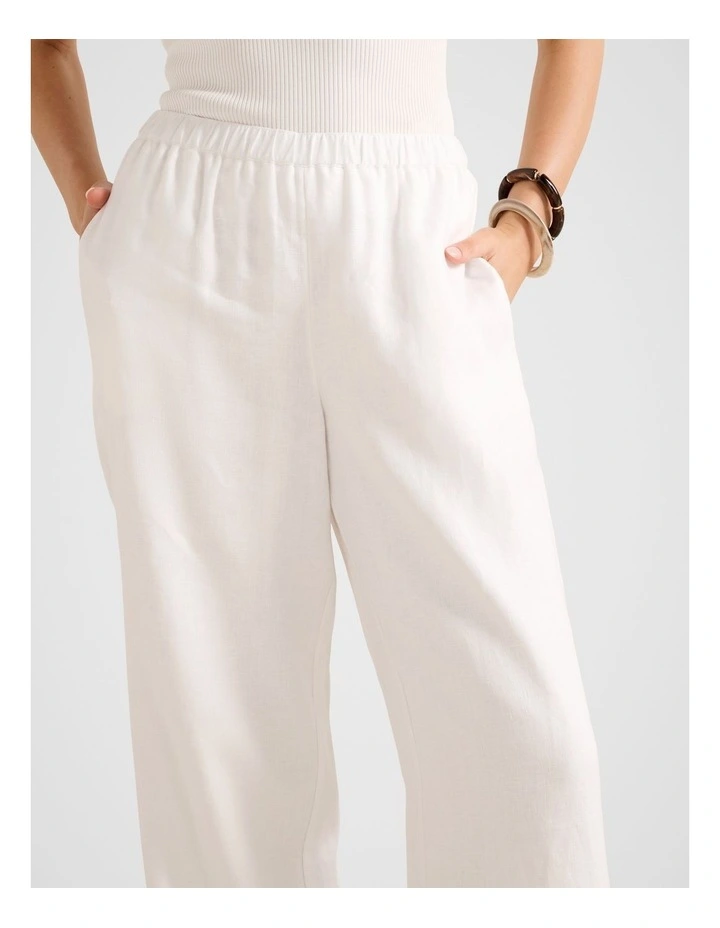 Ally Linen Elastic Wide Leg Pants in White image 4