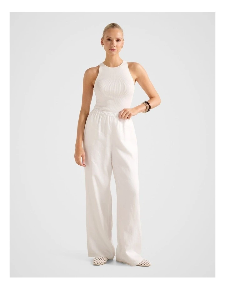 Ally Linen Elastic Wide Leg Pants in White image 5