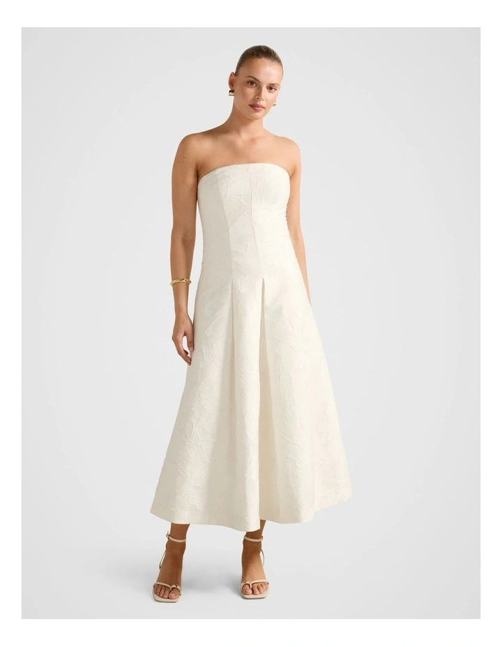 Lottie Strapless Jacquard Midi Dress in White image 1