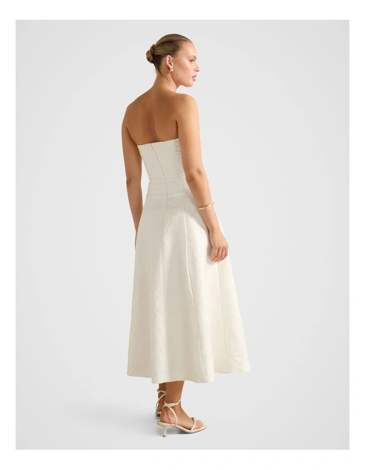 Lottie Strapless Jacquard Midi Dress in White image 2