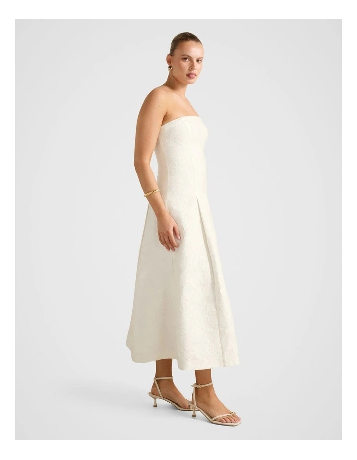 Lottie Strapless Jacquard Midi Dress in White image 3