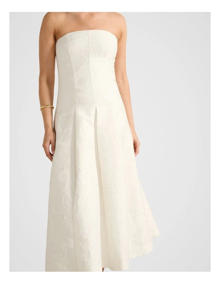 Lottie Strapless Jacquard Midi Dress in White image 4