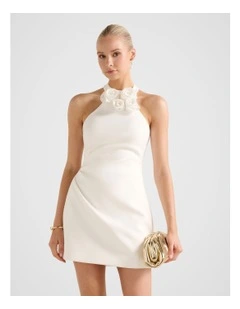 Anika Flower Halter Neck Mini Dress in White