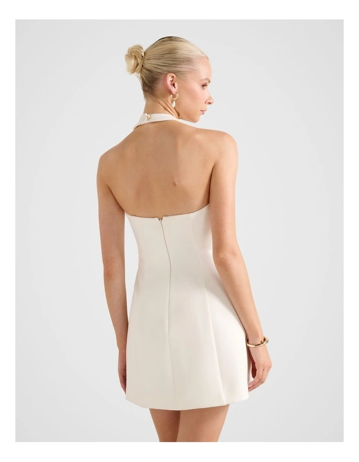 Anika Flower Halter Neck Mini Dress in White image 2
