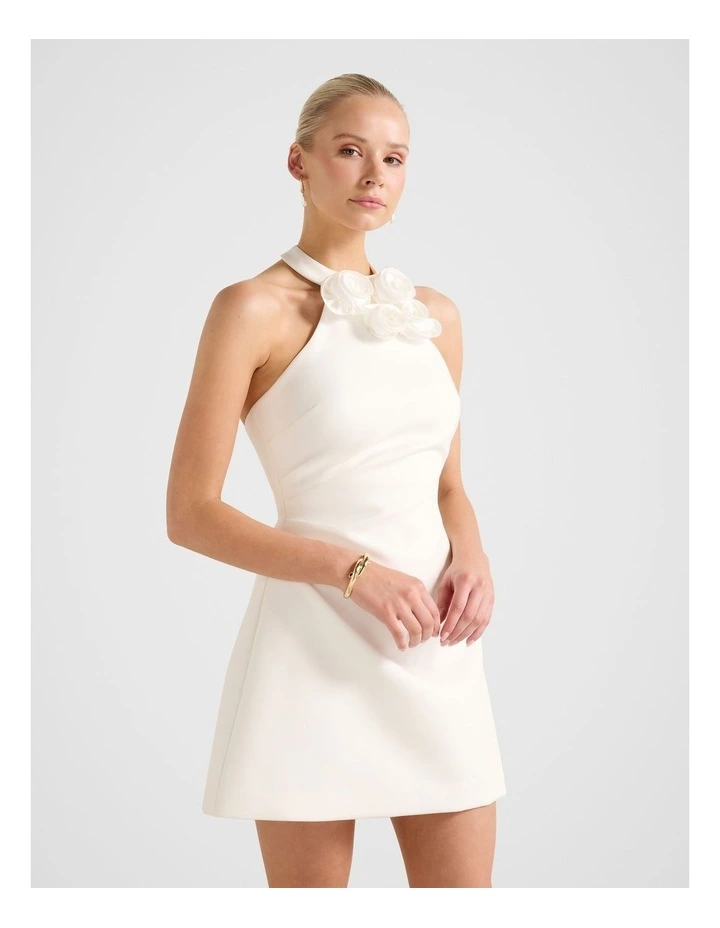Anika Flower Halter Neck Mini Dress in White image 3