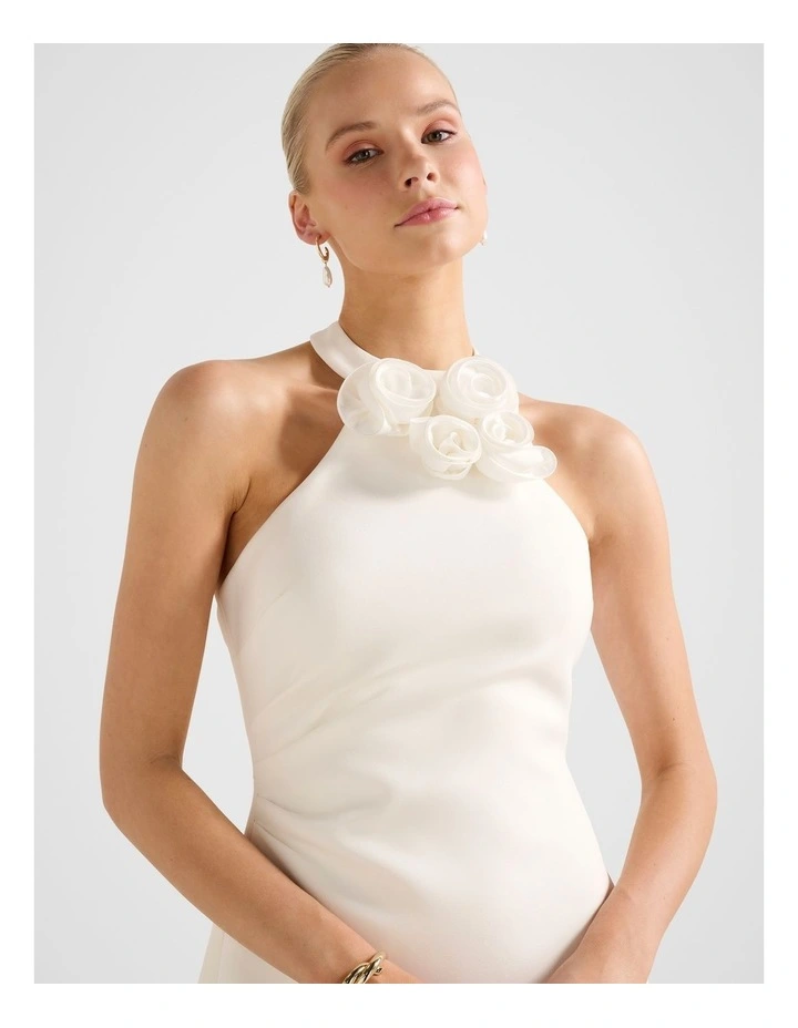 Anika Flower Halter Neck Mini Dress in White image 4