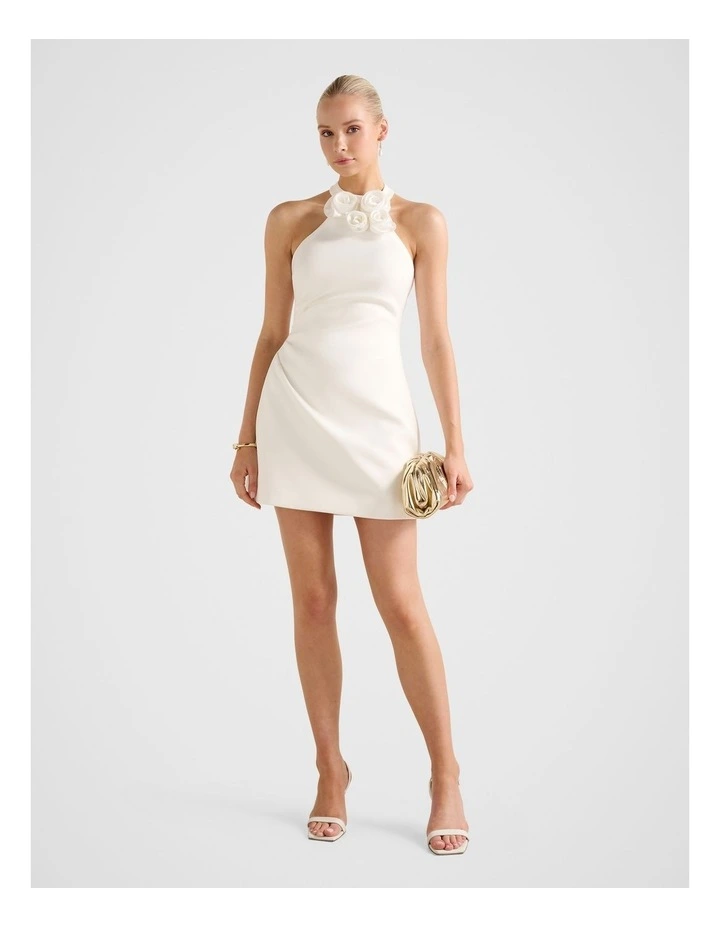 Anika Flower Halter Neck Mini Dress in White image 5