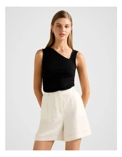 Fleur Asymmetric Neck Tank Top in Black