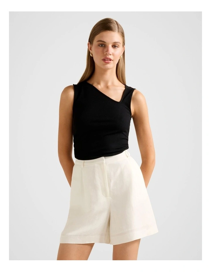 Fleur Asymmetric Neck Tank Top in Black image 1