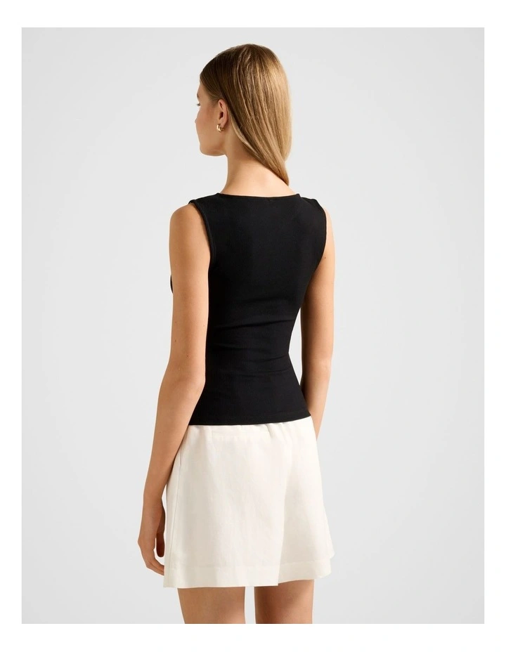 Fleur Asymmetric Neck Tank Top in Black image 2