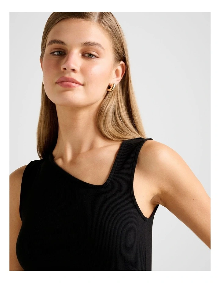 Fleur Asymmetric Neck Tank Top in Black image 4