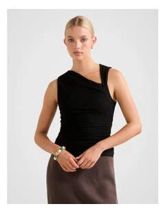 Rory Asymmetrical Neck Jersey Tank Top in Black