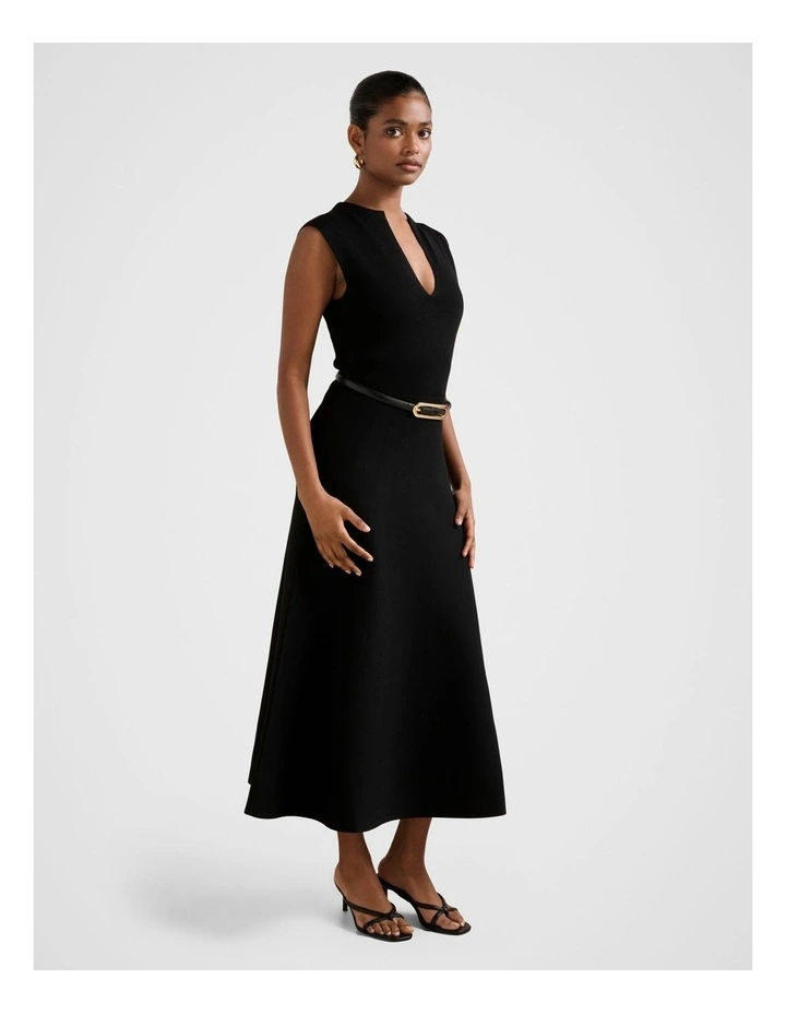 Celia Extended Shoulder Midi Dress in Black image 3
