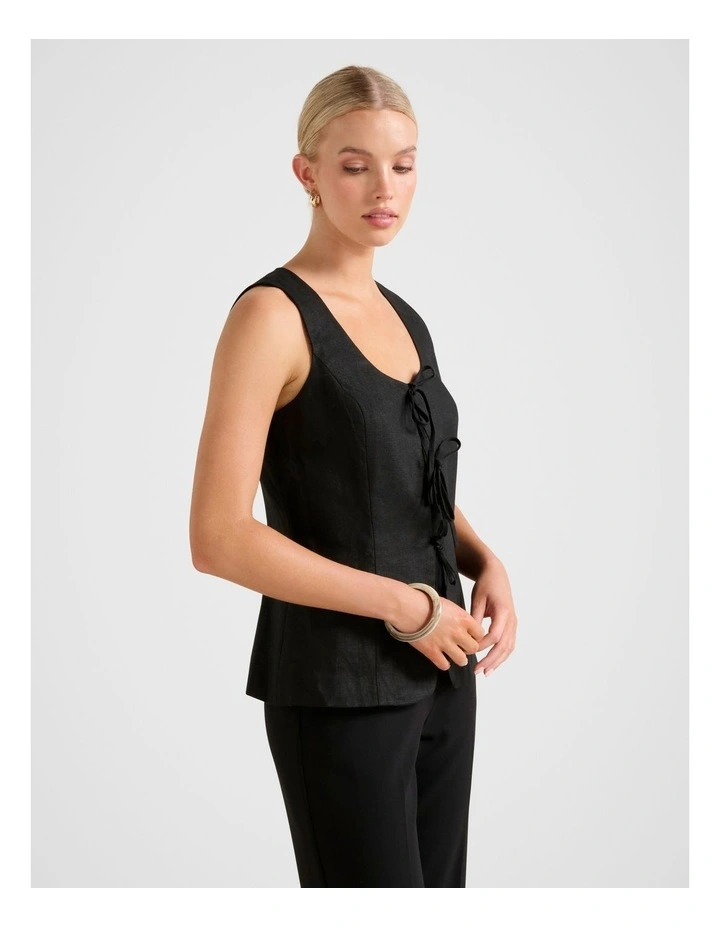 Tia Tie Front Waistcoat in Black image 3