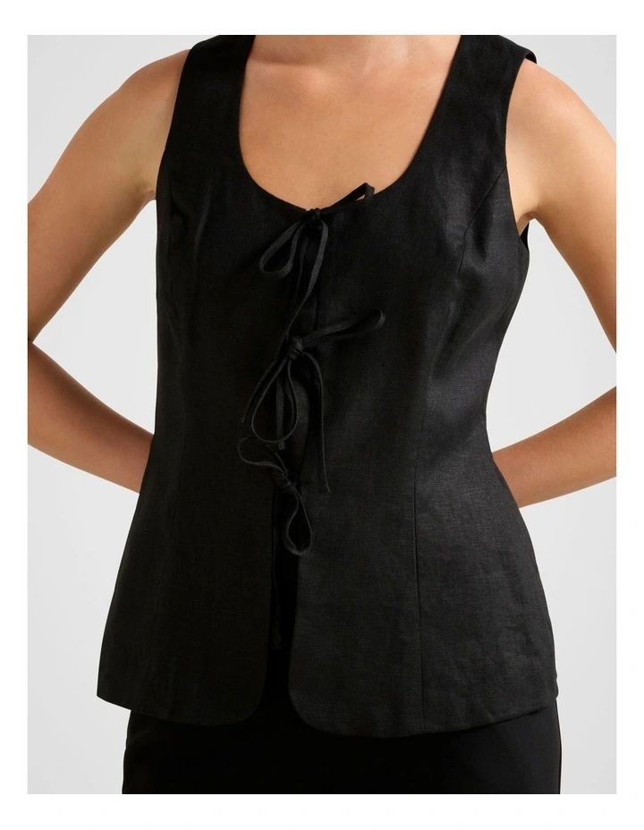 Tia Tie Front Waistcoat in Black image 4