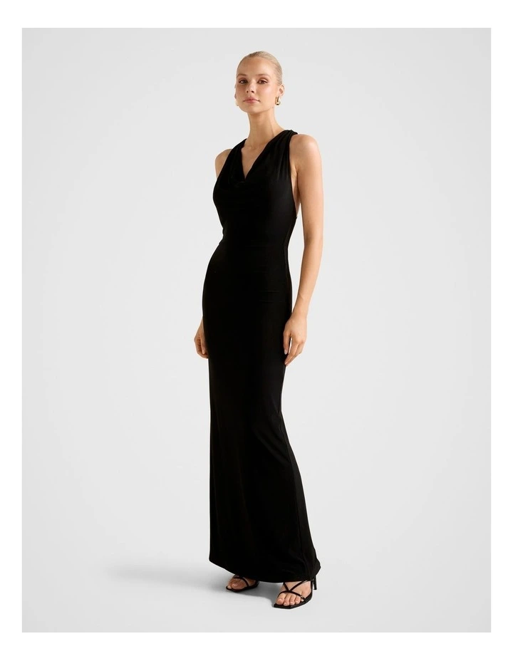 Aliki Cowl Jersey Maxi Dress in Black image 3