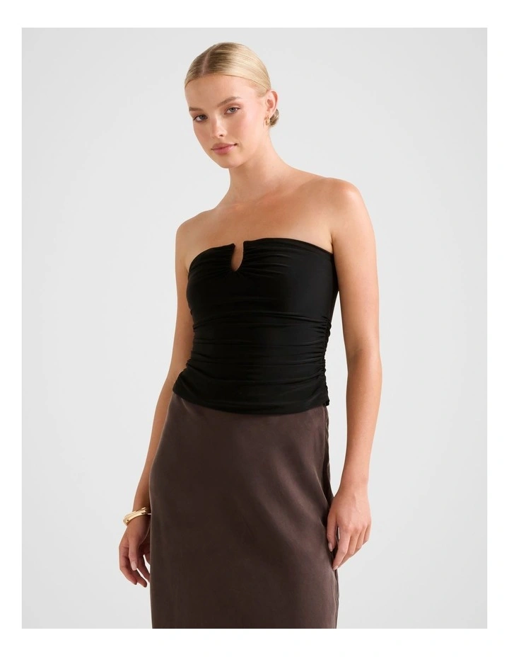 Greta Gathered U-Bandeau Neck Top in Black image 1