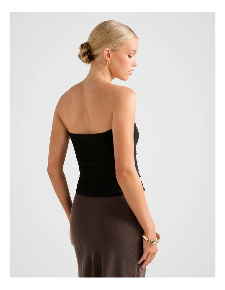 Greta Gathered U-Bandeau Neck Top in Black image 2