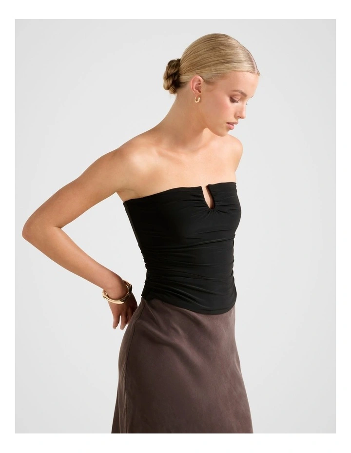 Greta Gathered U-Bandeau Neck Top in Black image 3