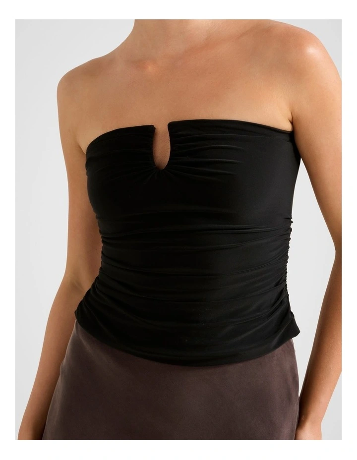 Greta Gathered U-Bandeau Neck Top in Black image 4