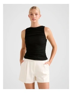 Pippa Ruched Boat Neck Top in Black