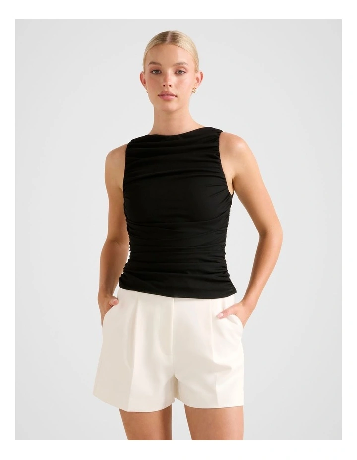 Pippa Ruched Boat Neck Top in Black image 1