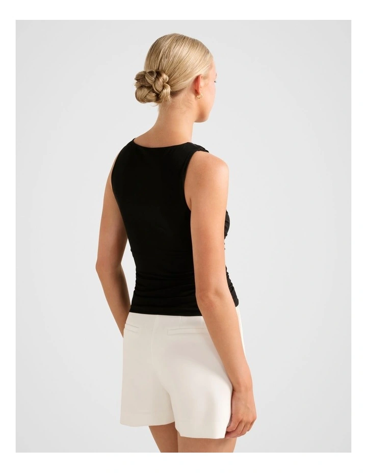 Pippa Ruched Boat Neck Top in Black image 2