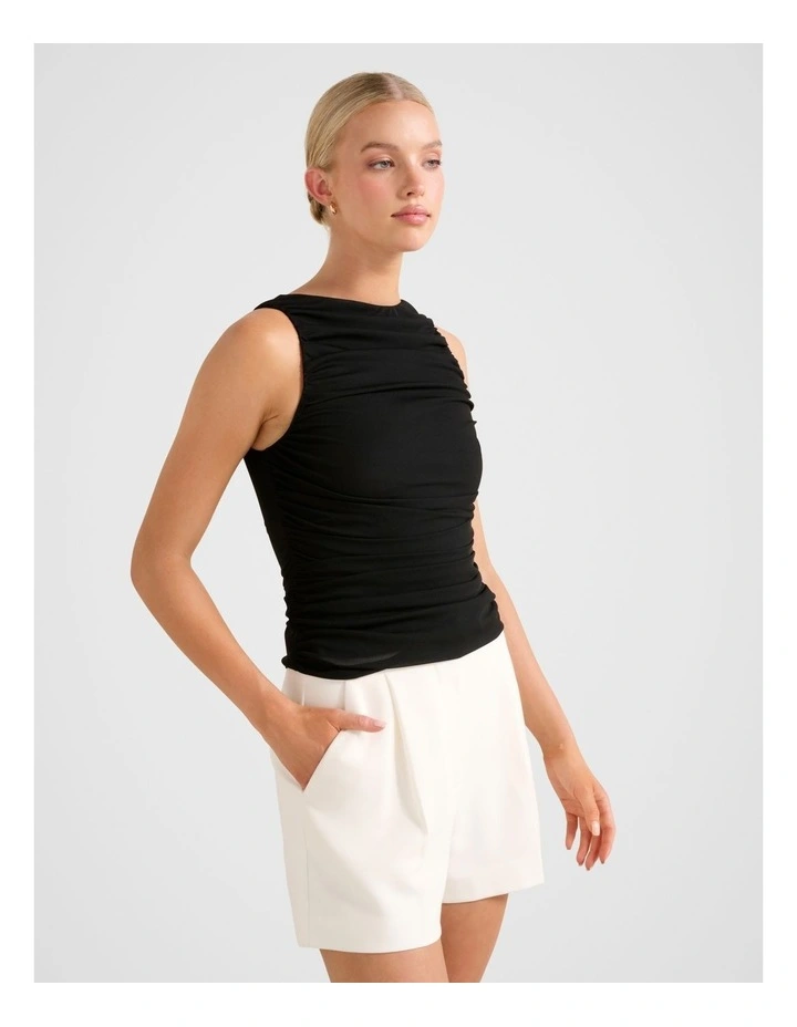 Pippa Ruched Boat Neck Top in Black image 3