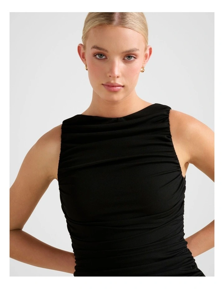 Pippa Ruched Boat Neck Top in Black image 4