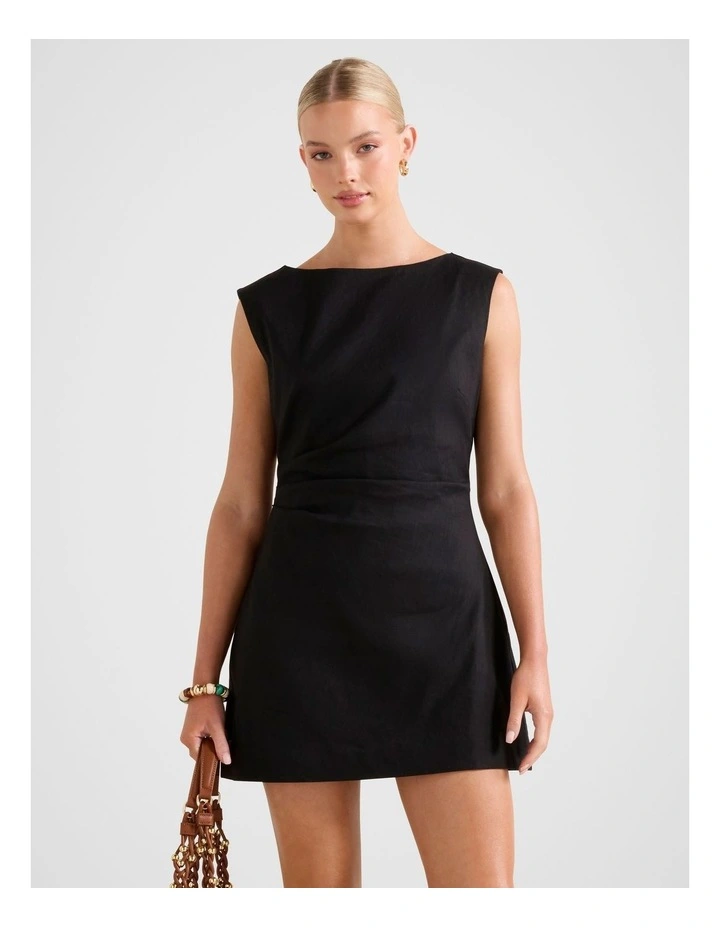 Sage Stretch Linen Mini Dress in Black image 1
