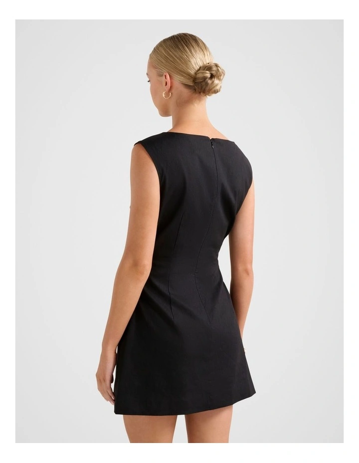 Sage Stretch Linen Mini Dress in Black image 2