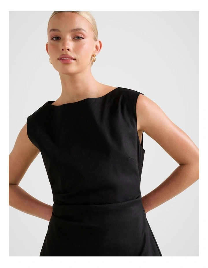 Sage Stretch Linen Mini Dress in Black image 4