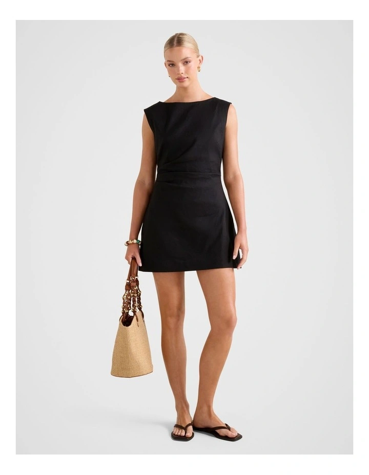 Sage Stretch Linen Mini Dress in Black image 5