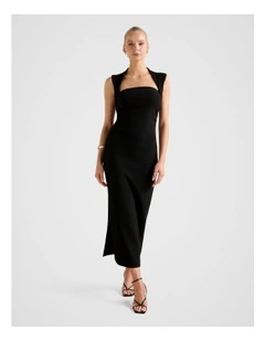 Rose Bodycon Midi Dress in Black
