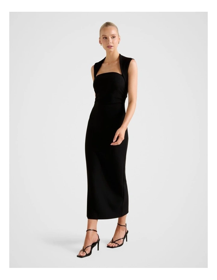 Rose Bodycon Midi Dress in Black image 3