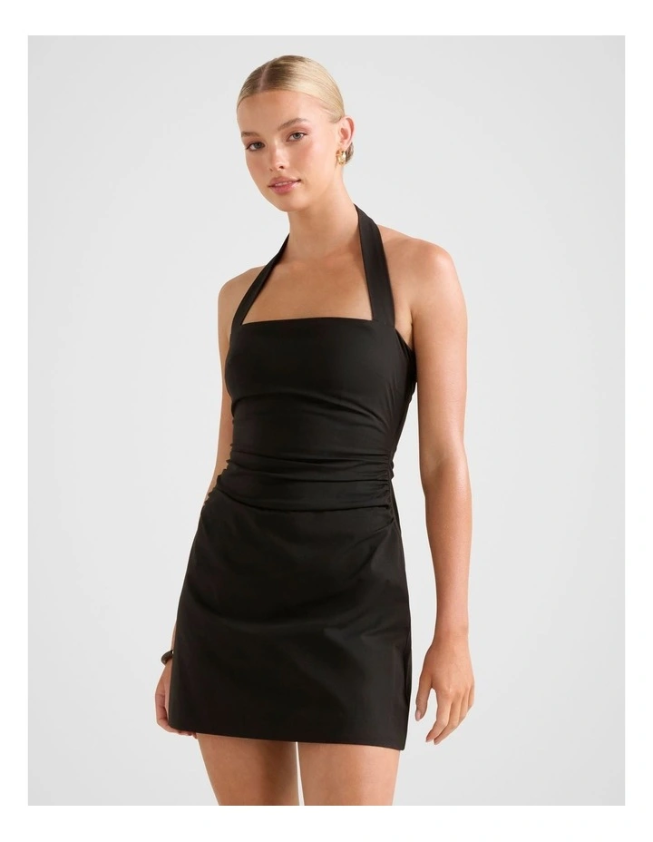 Imogen Stretch Cotton Halter Neck Mini Dress in Black image 1