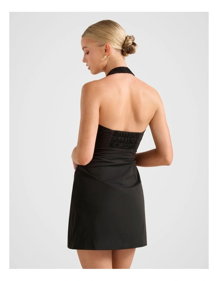 Imogen Stretch Cotton Halter Neck Mini Dress in Black image 2