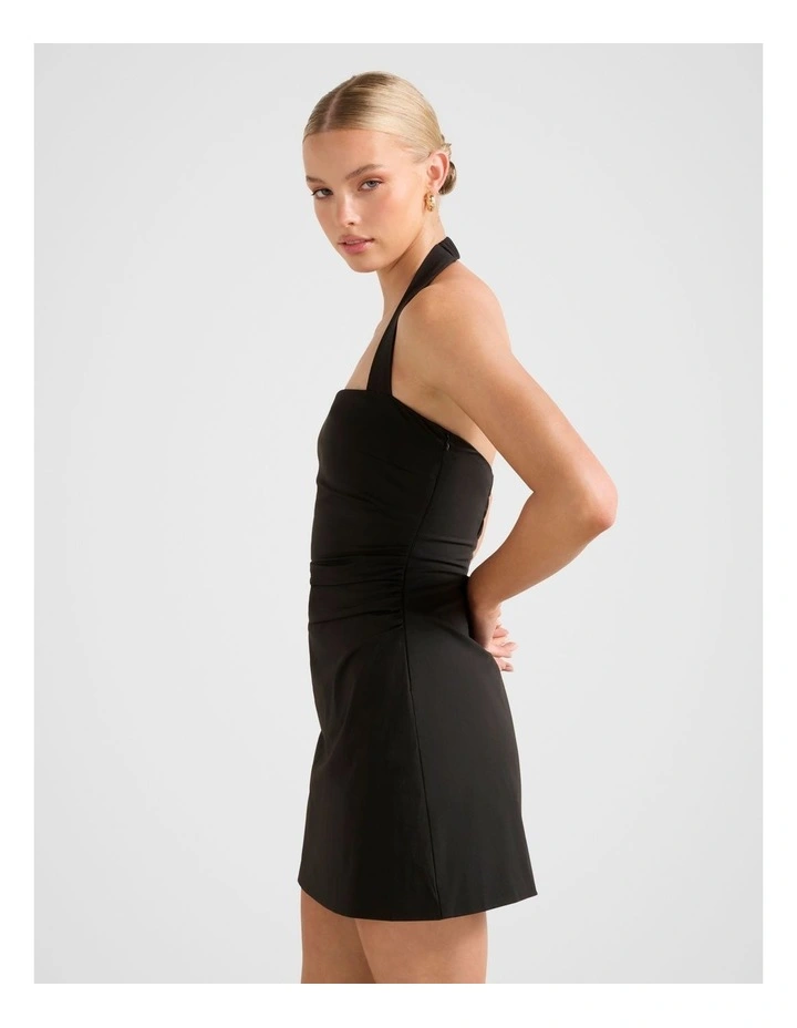 Imogen Stretch Cotton Halter Neck Mini Dress in Black image 3