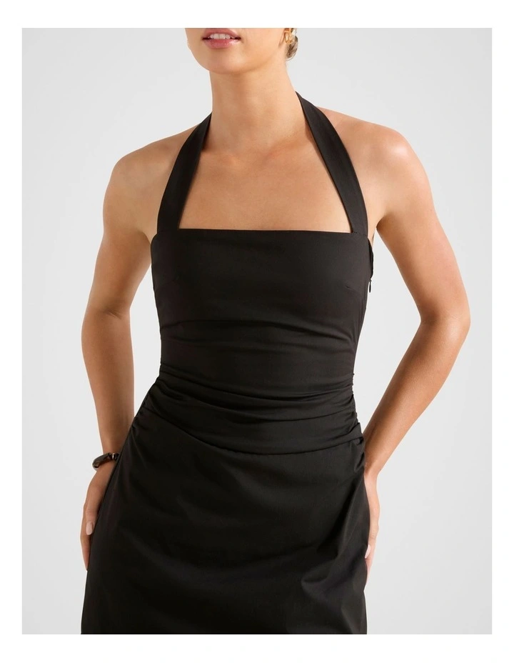 Imogen Stretch Cotton Halter Neck Mini Dress in Black image 4