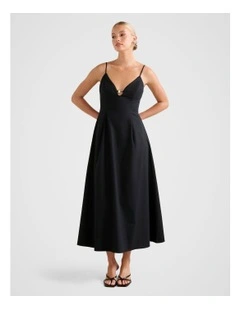 Jessa Plunge Cotton Maxi Dress in Black