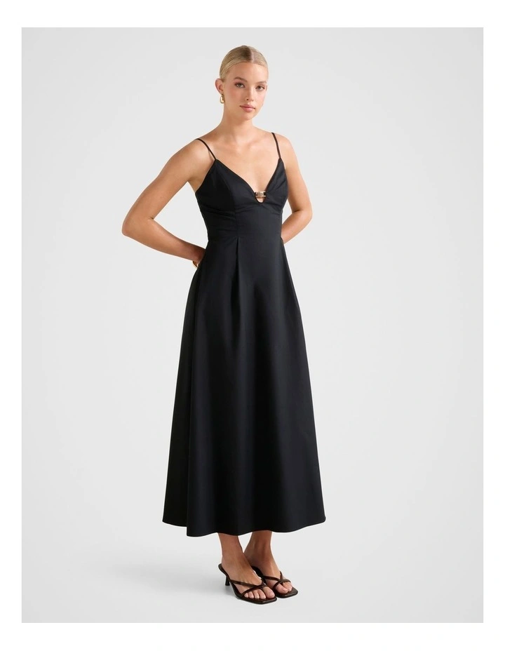 Jessa Plunge Cotton Maxi Dress in Black image 3